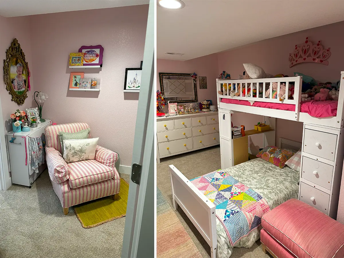 Full basement remodel, kids room, pink theme